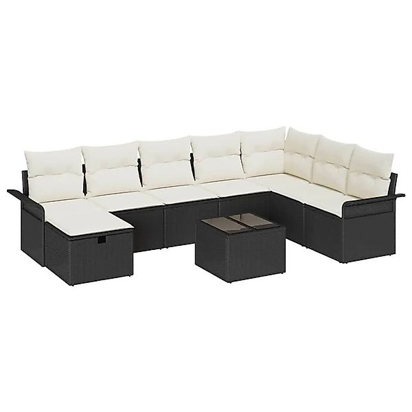 vidaXL Gartensofa-set mit Kissen 9-Tlg Schwarz und Creme Poly-Rattan 335893 günstig online kaufen