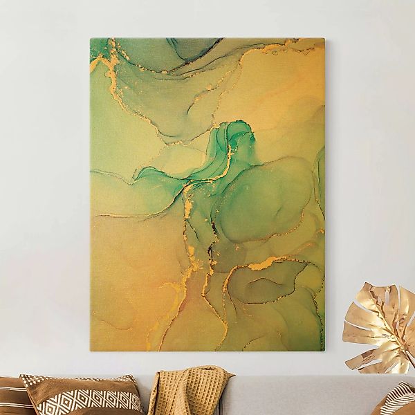 Leinwandbild Aquarell Pastell Türkis mit Gold günstig online kaufen