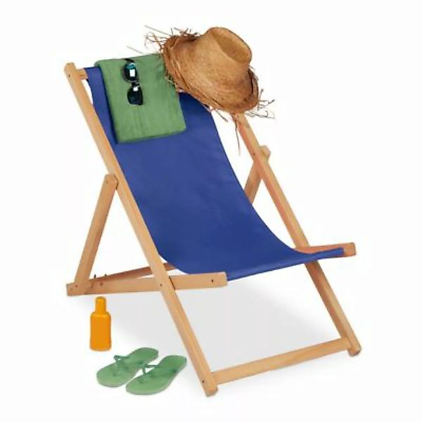 relaxdays Blauer Liegestuhl aus Holz blau günstig online kaufen
