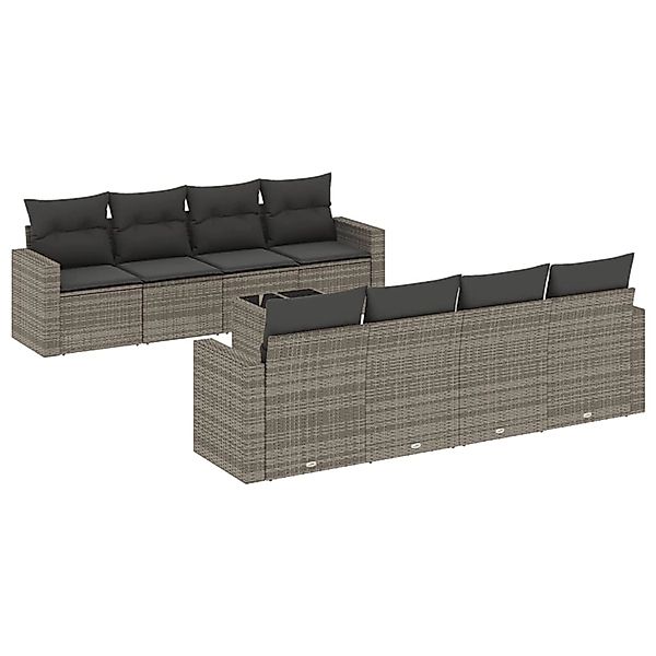 vidaXL 9-Tlg Garten-Sofagarnitur mit Kissen Grau Poly Rattan 3218740 günstig online kaufen