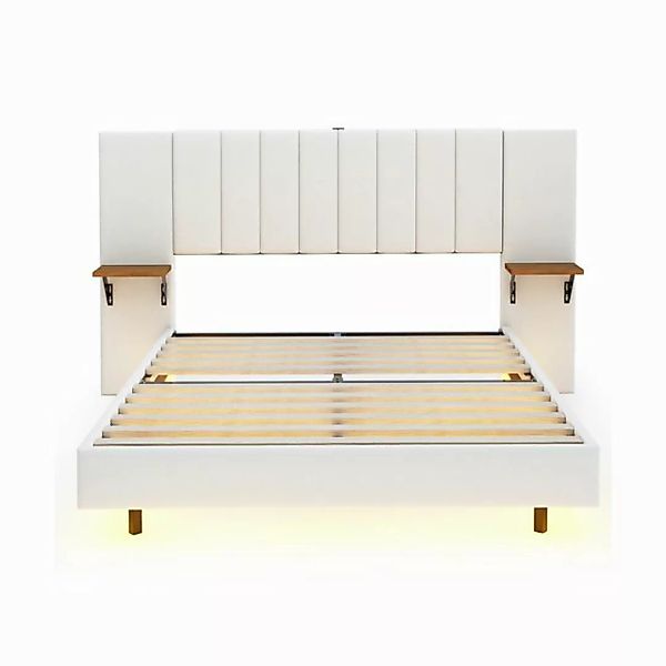 Rutaqian Polsterbett Doppelbett mit LED 140×200 cm, Luxusvilla-Stil, (1-tlg günstig online kaufen