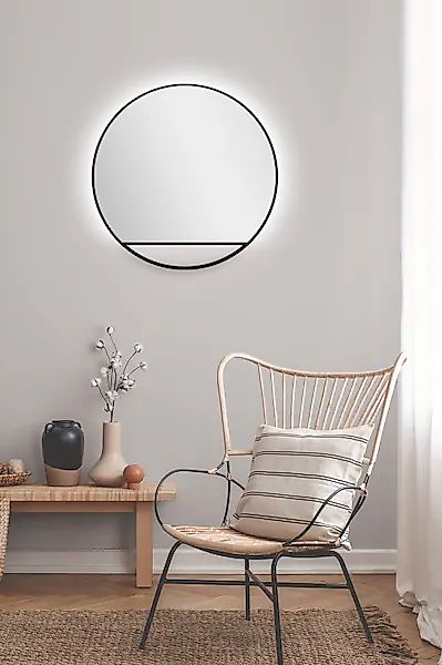 Talos LED-Lichtspiegel rund, mit indirekter LED Beleuchtung in schwarz matt günstig online kaufen