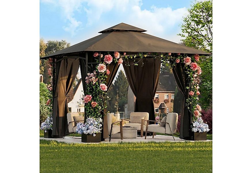 GUNJI Pavillon winterfest und wasserdicht, 3x3m Gartenpavillon mit Blumenka günstig online kaufen