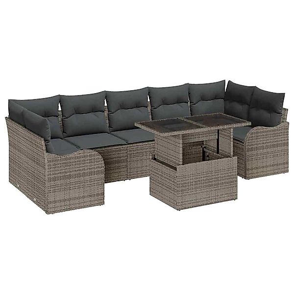 vidaXL Garten-Sofa-Set mit Kissen 8-Tlg Grau Poly Rattan 3348415 günstig online kaufen