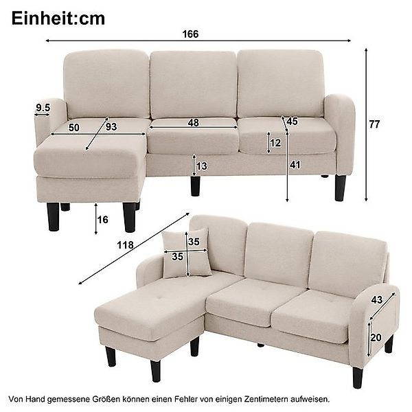 Odikalo 3-Sitzer Sofa Loungesofa Freizeitsofa Polstersofa Ecksofa L-förmige günstig online kaufen