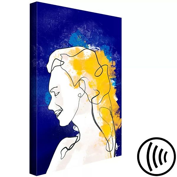 Bild auf Leinwand Frauenporträt auf blauem Hintergrund in einem minimalisti günstig online kaufen
