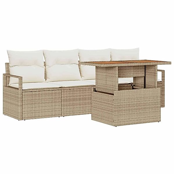vidaXL Garten-Sofa-Set mit Speicher 5-Tlg Beige Poly Rattan 3358381 günstig online kaufen