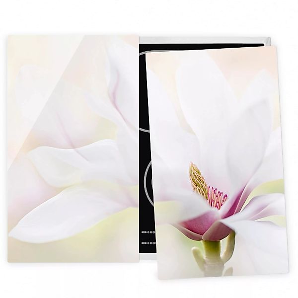 2-teilige Herdabdeckplatte Glas Blumen Zarte Magnolienblüte günstig online kaufen