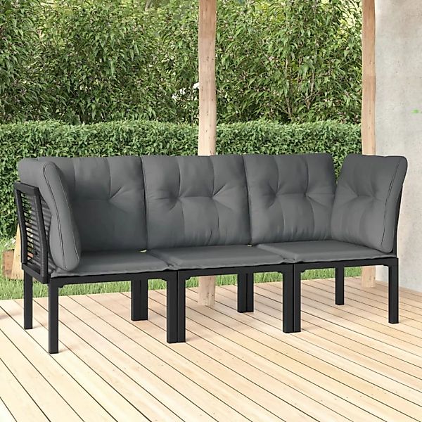 Vidaxl 3-tlg. Garten-lounge-set Schwarz Und Grau Poly Rattan günstig online kaufen