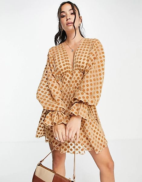 ASOS DESIGN – Minikleid aus beflocktem Samt mit Blousonärmeln und elastisch günstig online kaufen