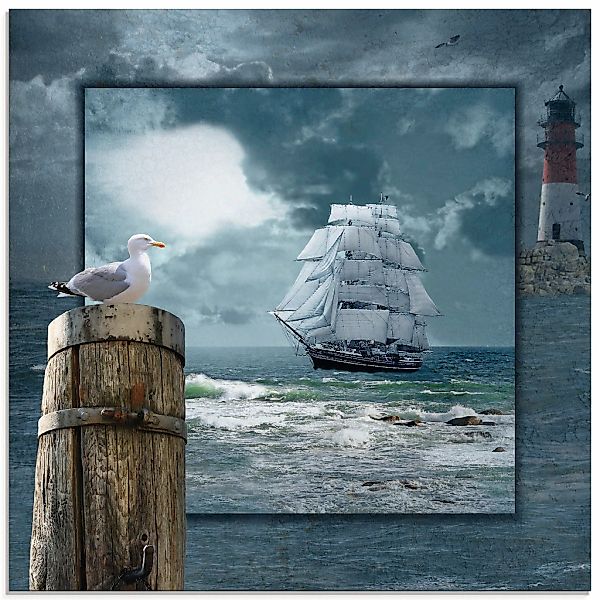 Artland Glasbild "Maritime Collage mit Segelschiff" Boote & Schiffe 1 Stk. günstig online kaufen
