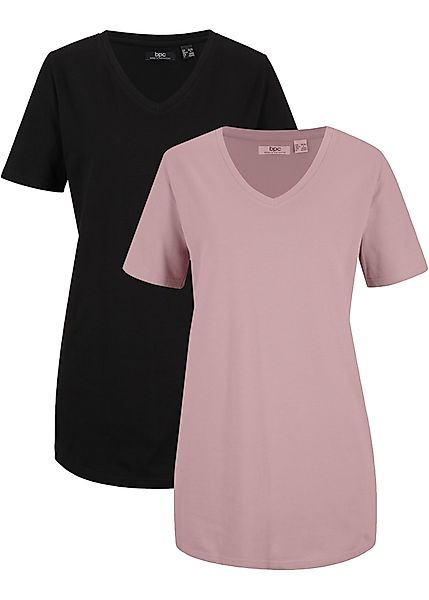 Basic Long-Shirt mit V-Ausschnitt und Kurzarm, 2er Pack günstig online kaufen