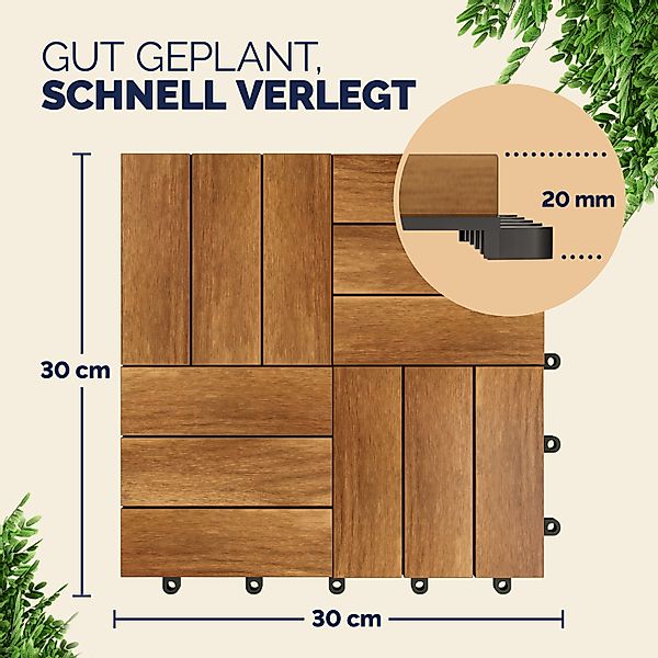 Holzfliese Akazie Mosaik FSC®-zertifiziert 33er-Set 30x30cm günstig online kaufen