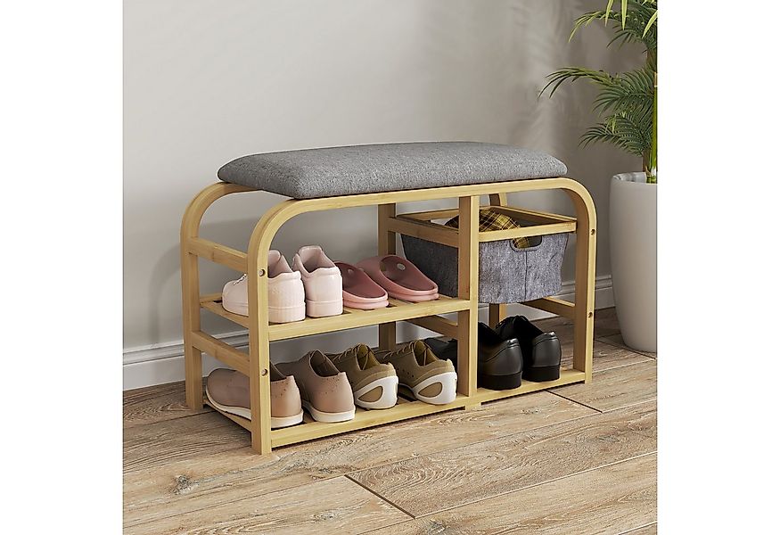 HOMCOM Sitzbank Schuhbank aus Bambus mit gepolsterter Sitzfläche (2-stufige günstig online kaufen