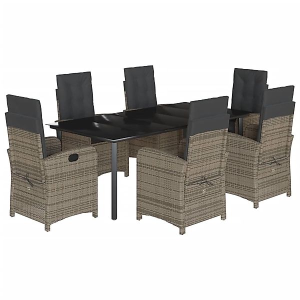 vidaXL 7-Tlg Garten-Essgruppe mit Kissen Grau Poly Rattan 3212367 günstig online kaufen