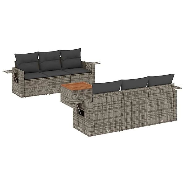 vidaXL 7-Tlg Garten-Sofagarnitur mit Kissen Grau Poly Rattan 3224457 günstig online kaufen
