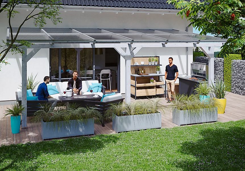 Skan Holz Terrassenüberdachung Andria 648 x 250 cm Leimholz Weiß günstig online kaufen