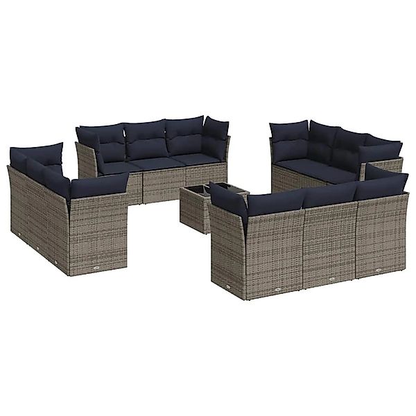 vidaXL 13-Tlg Garten-Sofagarnitur mit Kissen Grau Poly Rattan 3217341 günstig online kaufen