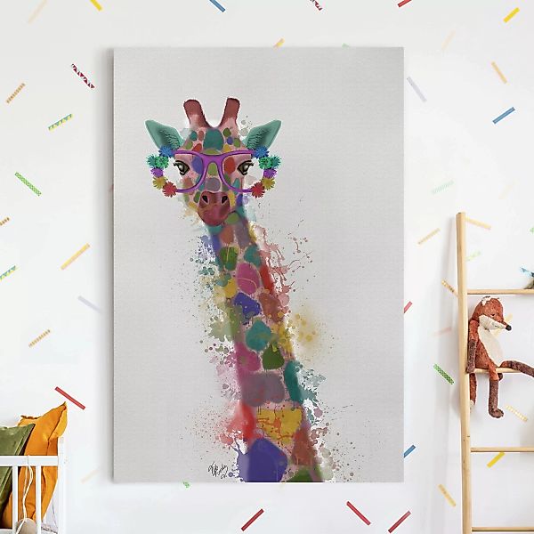 Leinwandbild Kinderzimmer - Hochformat Regenbogen Splash Giraffe günstig online kaufen