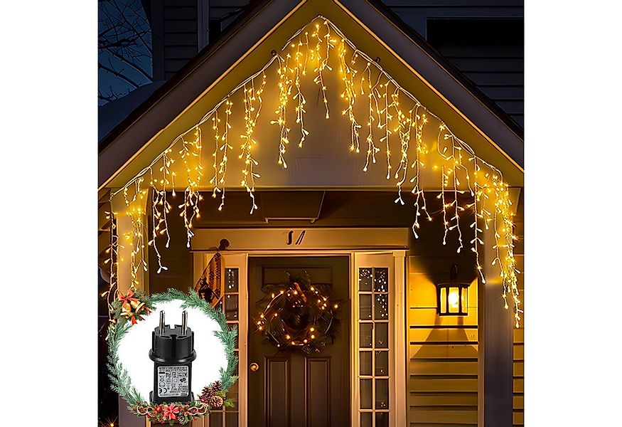 Aigostar LED-Lichtervorhang LED Eisregen Lichterkette Außen, 3M+5M 100LED, günstig online kaufen