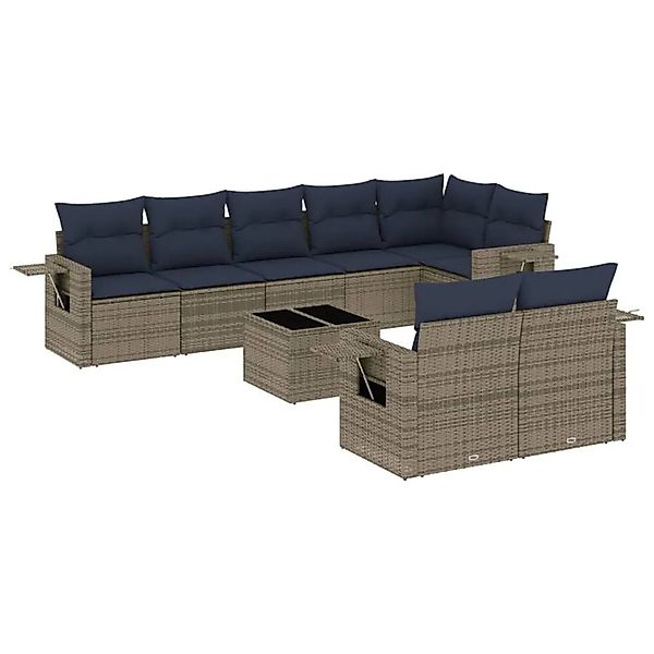 vidaXL 9-Tlg Gartensofa-Set mit Kissen Grau Polyrattan 3220430 günstig online kaufen