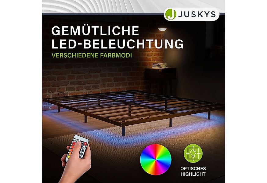 Juskys Metallbett Palamos, 180x200 cm mit Matratze, Lattenrost, Beleuchtung günstig online kaufen