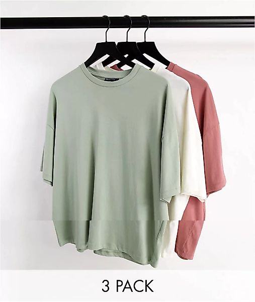 ASOS DESIGN – Oversize-T-Shirts aus Bio-Baumwolle im 3er-Pack-Mehrfarbig günstig online kaufen
