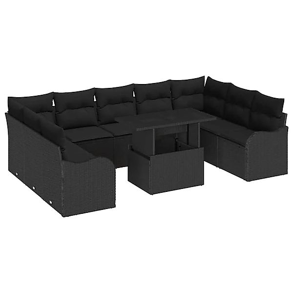 vidaXL Gartensofa-set mit Kissen 10-Tlg Schwarz Poly-Rattan 3357266 günstig online kaufen