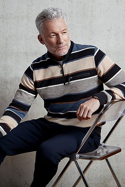 Hajo Sweatshirt Troyer-Sweatshirt mit Streifen in Flammengarn günstig online kaufen