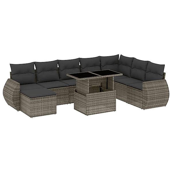 vidaXL 9-tlg Garten-Sofagarnitur mit Kissen Grau Poly Rattan Modell 120 günstig online kaufen