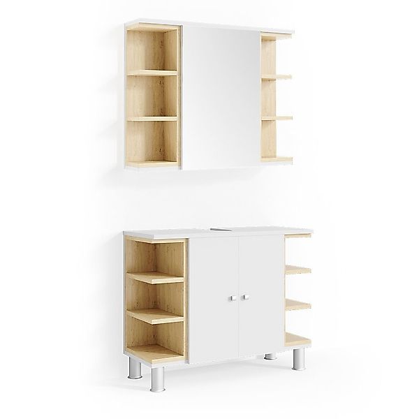 Vicco Badmöbel-Set Aquis, Weiß/Sonoma, 2 Teile, günstig online kaufen