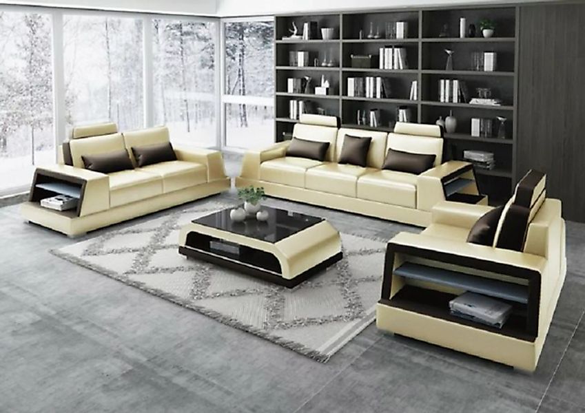 JVmoebel Sofa Moderne Beige Couchgarnitur 3+2 Sitzer Kunstleder Neu, Made i günstig online kaufen