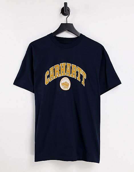 Carhartt WIP – Berkeley – T-Shirt in Marineblau mit Schriftzug günstig online kaufen