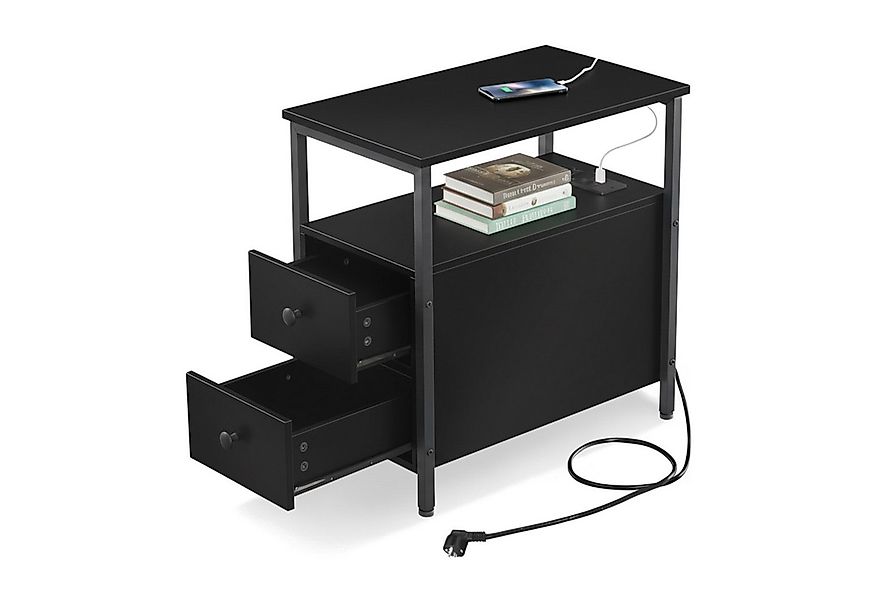 relaxdays Beistelltisch mit Steckdose, schwarz günstig online kaufen