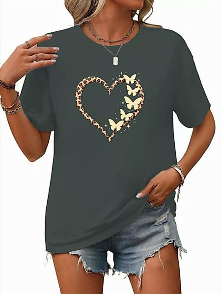 PYL T-Shirt Damen Sommer Casual T-Shirt mit Herz Print Tee günstig online kaufen