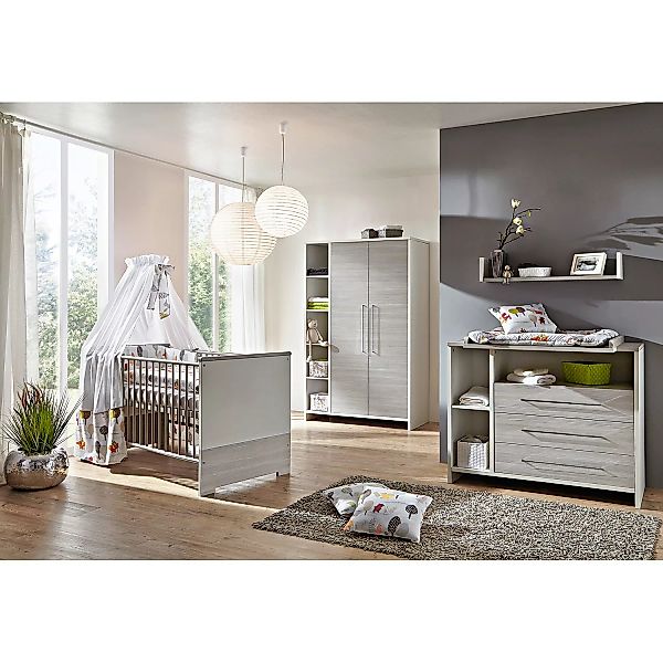 home24 Schardt Babyzimmer Eco Silber 3-teilig Weiß/Holzdekor Pinie Silber H günstig online kaufen