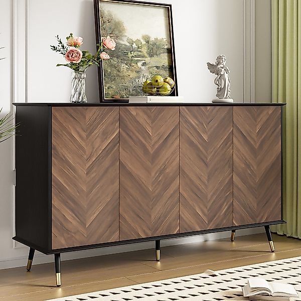Merax Sideboard mit Fischgrätmuster, schwarzer Korpus günstig online kaufen