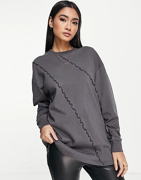 ASOS DESIGN – Langärmliges Oversize-Shirt in Anthrazit mit Ziernähten-Grau günstig online kaufen