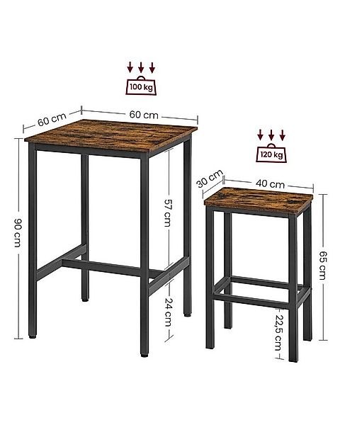VASAGLE Bartisch Bartisch-Set, Esstisch(60 x 60 x 90 cm) mit 2 Barhochern günstig online kaufen