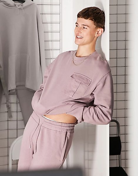 Topman – Oversize-Sweatshirt in Flieder mit Cargo-Tasche, Kombiteil-Violett günstig online kaufen