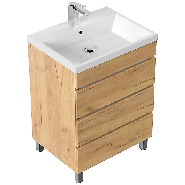 Posseik Stand-Badmöbel Fellini 70 SoftClose mit 3 Schubladen Eiche Gold günstig online kaufen