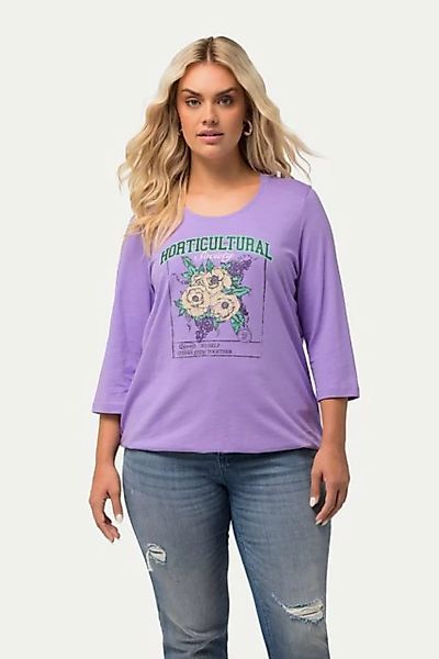 Ulla Popken T-Shirt Shirt Blumenmotiv Gummisaum Rundhals 3/4-Arm günstig online kaufen