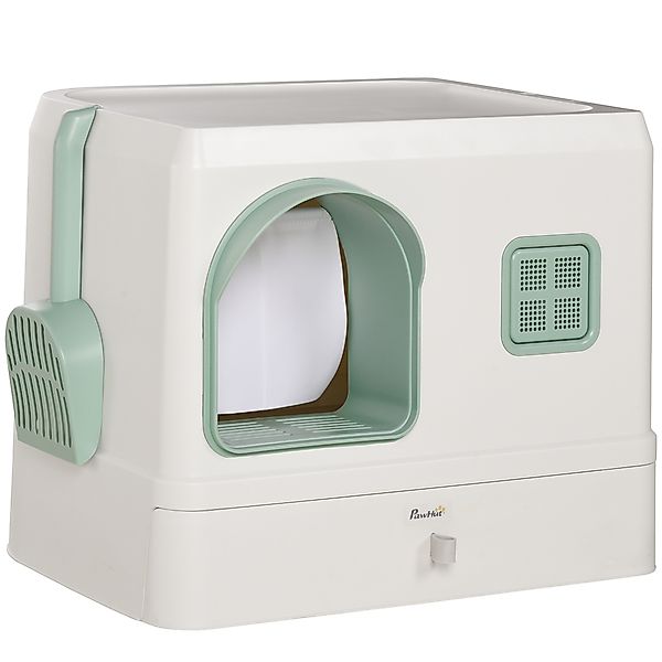 PawHut Katzenklo Haubentoilette Schaufel Schublade Deodorant Weiß+Grün 50x4 günstig online kaufen