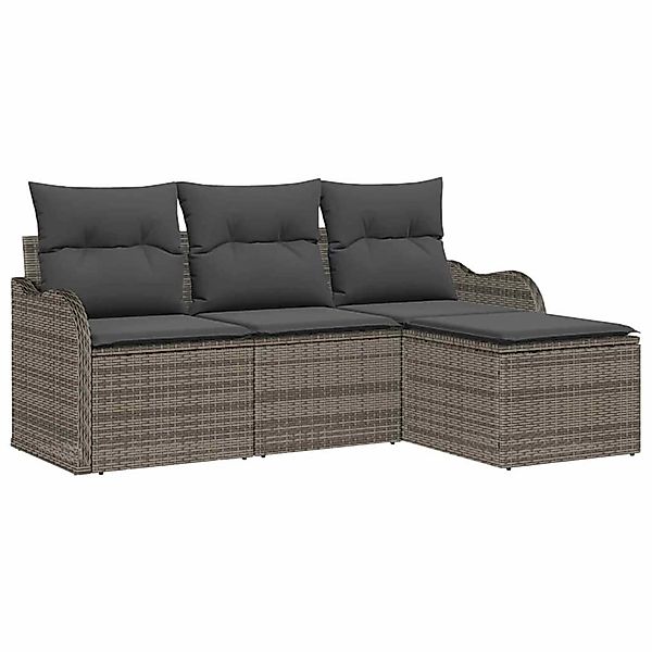 vidaXL Garten-Sofa-Set mit Kissen 4-Tlg Grau Poly Rattan 3345649 günstig online kaufen