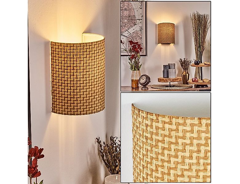 hofstein Wandleuchte Wandlampe aus Metall/Bast in Schwarz/Weiß/Naturfarben, günstig online kaufen
