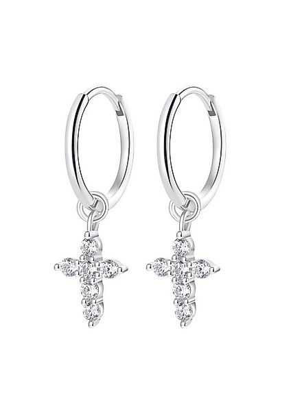 Hey Happiness Paar Creolen Silber 925 Ohrringe Kreuz Zirkonia, 18K Vergolde günstig online kaufen