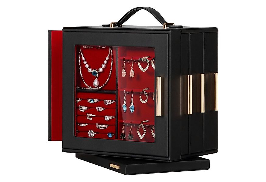 Yorbay Schmuckkasten 360° drehbar Schmuckkästchen mit 7 Schubladen, Fenster günstig online kaufen