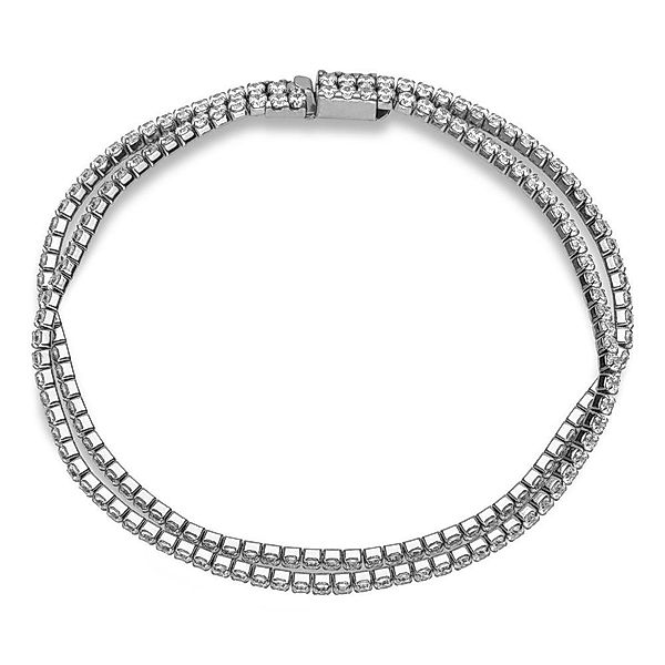 Unique Edelstahlarmband Zweireihiges Edelstahl-Armband silber Zirkonia günstig online kaufen
