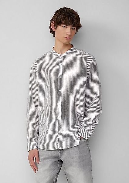 QS Langarmhemd Regular Fit: Gestreiftes Leinnemix-Hemd mit Krempelärmeln günstig online kaufen
