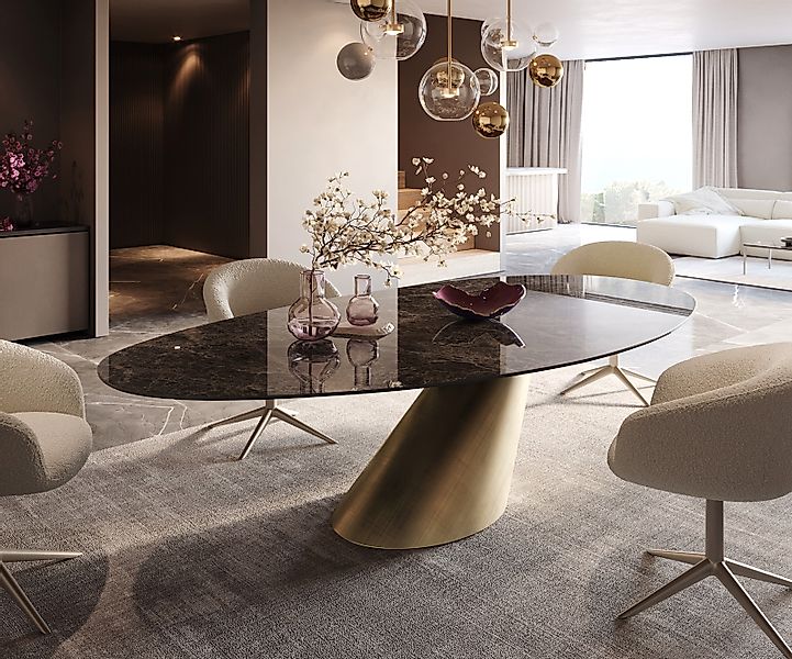 Esstisch Edge Oval 280x130 Keramik Laminam® Emperador Extra Lucidato Dunkel günstig online kaufen